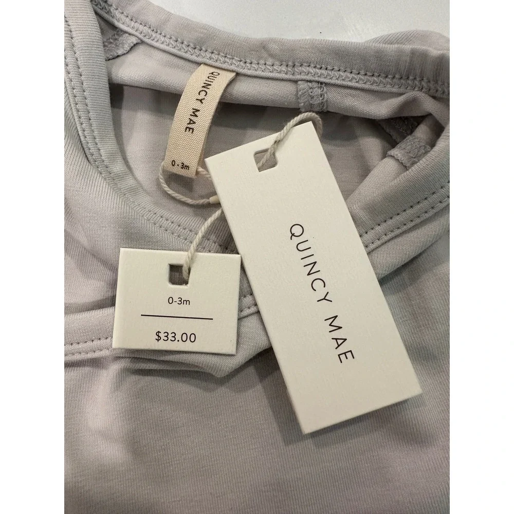 Quincy Mae Organic Cotton Wrap Top and Footed Pant Set Oat Gray 0-3M NWT